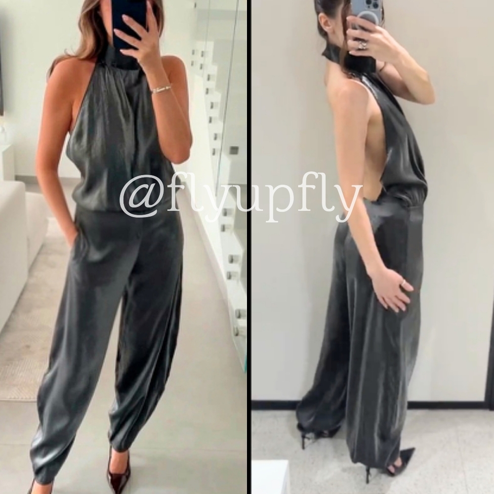 Zara Metallic Silver Gray Jumpsuit Size MNWT